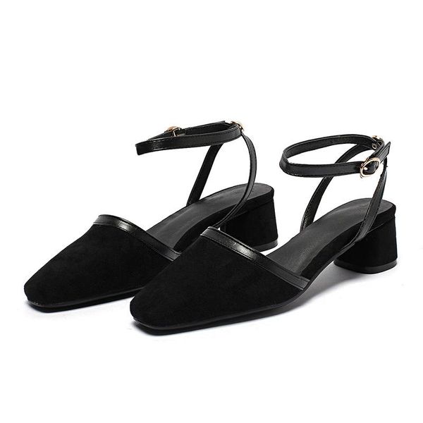 

fashion 2021 product with thick the square head hollow sandals female 32-48, Black