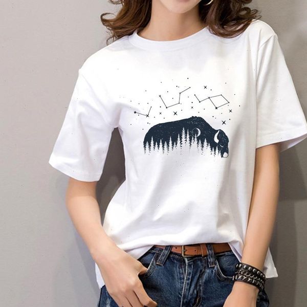 

moon and womens t shirt forest print women harajuku ullzang 90s cute printed korean style tees female clothes, White
