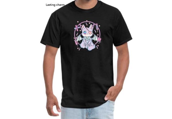 

men's t-shirts lasting charm pastel goth kawaii cat t-shirt, White;black