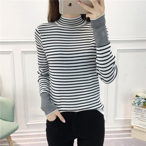 

women's sweaters womens 2021 winter turtleneck sweater women thin pullover jumper knitted striped pull female shirt cloths, White;black