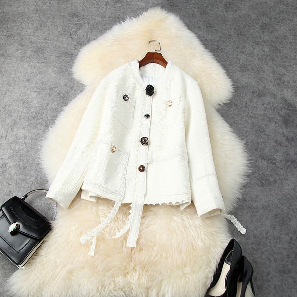 

Women's Leather & Faux European wear winter style Long sleeved single - fine buttons Fashionable tweed coat XGCO, Black