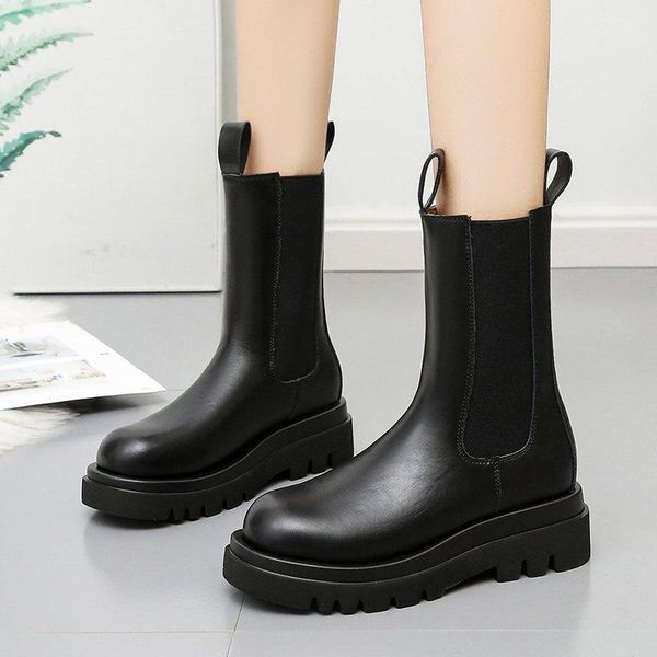 

spring winter women's casual flat leather retro boots side zipper round toe shoes comfortable wome, Black