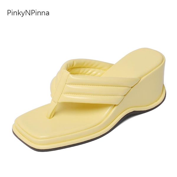 

slippers candy color cute lovely women super high wedges genuine leather soft strap outdoor party beach holiday casual shoes, Black
