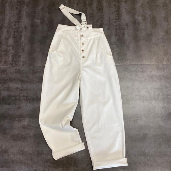 

women's pants & capris 2021 designer metal buckle loose single diagonal strap casual women 0504, Black;white