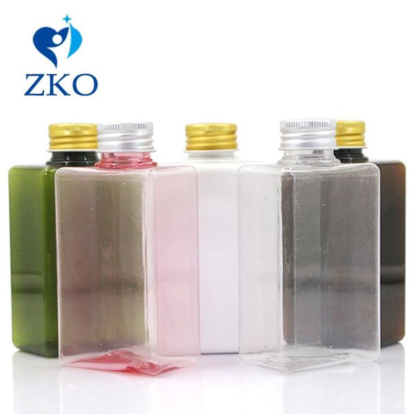 

5pcs150ml rectangular multicolor petg discharge makeup water bottle with silver/golden aluminum cap refillable dispensing storage bottles &