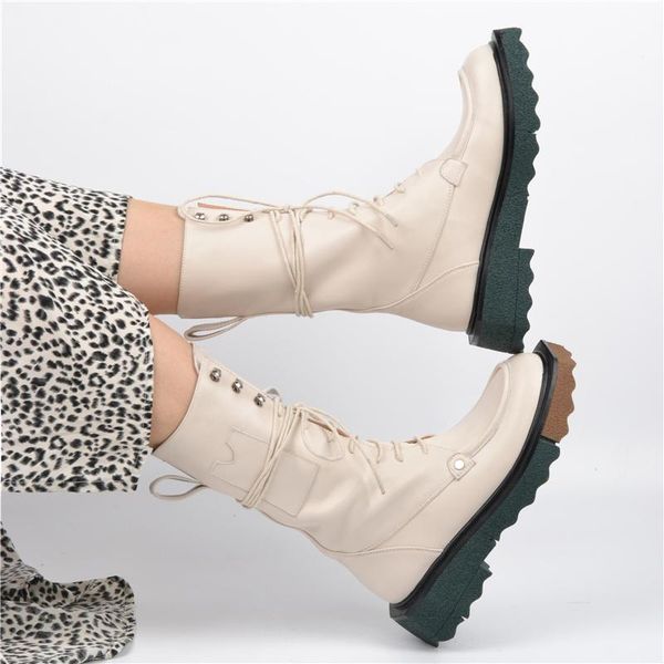 

boots cross straps colorblock platform real leather thick bottom women knight side zipper round toe ladies retro zapatos, Black