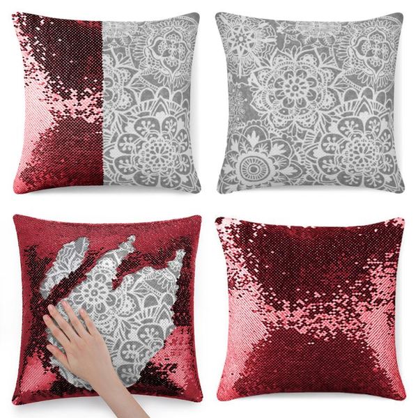 

pillow case soft grey mandala pattern shimmer sequins glitter pillowcase gray light pretty mandalas bo