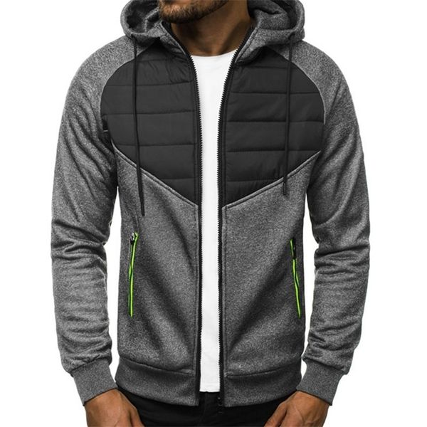 

men designer jacket autumn winter zipper hooded longsleeve patchwork s fashion s slim fit outerwear coat 210909, Black;brown