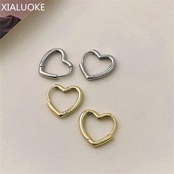 

hoop & huggie xialuoke simple cute sweet heart buckle earrings for women heart-shaped circle piercing jewelry e0652, Golden;silver