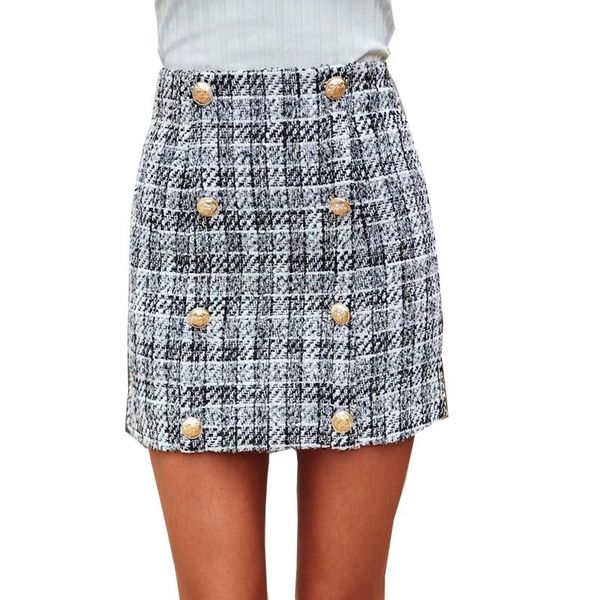 

skirts women 2021 a line high waist plaid outwear skirt ladies elegant, Black