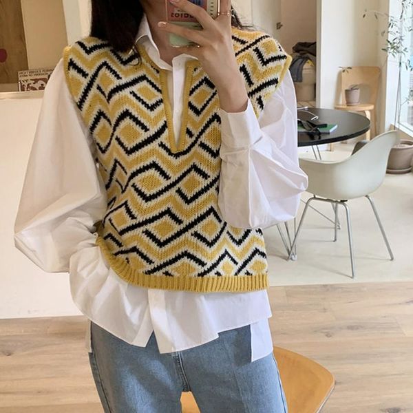 

women's sweaters 2021 korean autumn women kawaii knitted pullovers vest chic tank+sweet sleeve white blouse casual suit two piece set, White;black