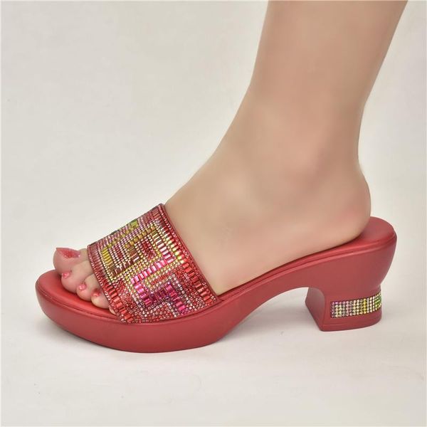 

dress shoes elegant style nigerian women in red color comfortable heels decorate with rhinestone for wedding party african pumps, Black