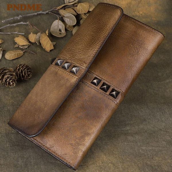 

wallets vintage genuine leather long rivet wallet fashion designer luxury natural cowhide men women holders clutches purse, Red;black