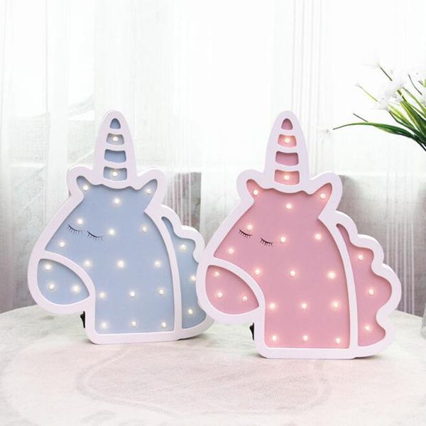 Luci notturne per animali in legno Bella piccola capra Pecora Unicorno Lampada lunare Gir's Room Decorazioni natalizie Lampade da tavolo da tavolo a LED