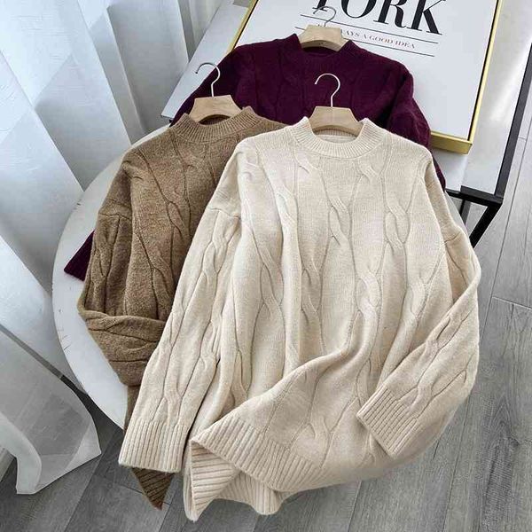 

2021 new solid color mid-length cable knit bottoming sweater fall women 1fnx, White;black