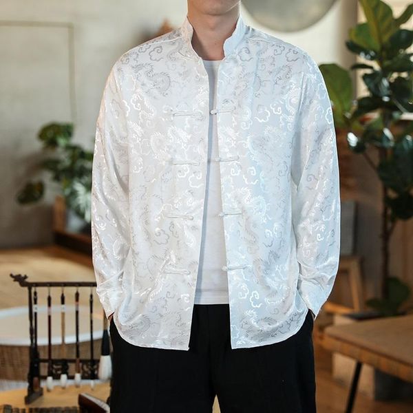 

ethnic clothing male chinese dragon shirt long sleeve traditional for men tang suit cheongsam coat jacket 30275, Red