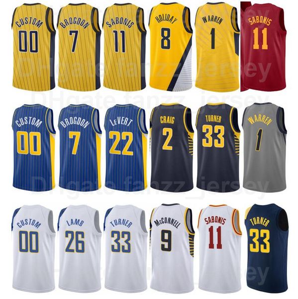 

screen print basketball malcolm brogdon jersey 7 domantas sabonis 11 caris levert 22 tj warren 1 myles turner 33 justin holiday 8 navy blue, Black;red