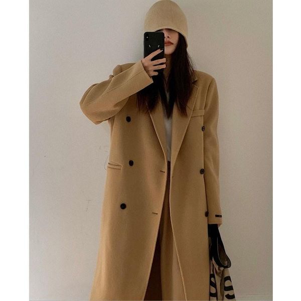 

women's wool & blends autumn and winter 2021 large wear fat mm thin loose british woolen coat korean knee tweed, Black