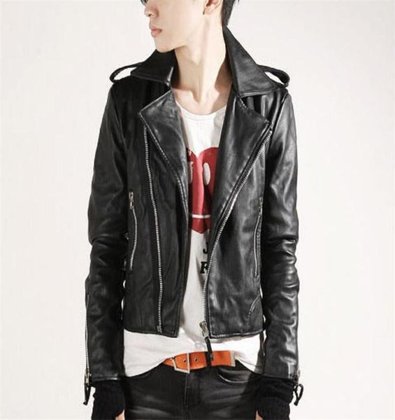 

men's fur & faux spring autumn outer wear slim inclined zipper locomotive leather jacket coat plus plush warm winter artificial xxl, Black