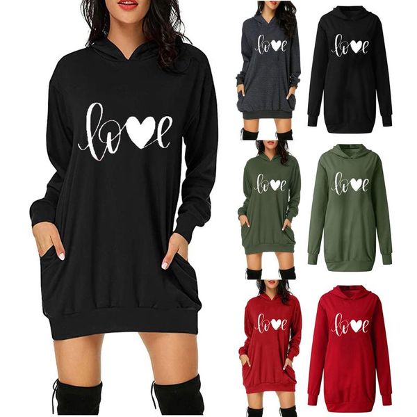 

casual dresses fashion women valentine's day letter print hooded pockets short sweatshirt dress saco com capuz vestido bolso na cintura, Black;gray