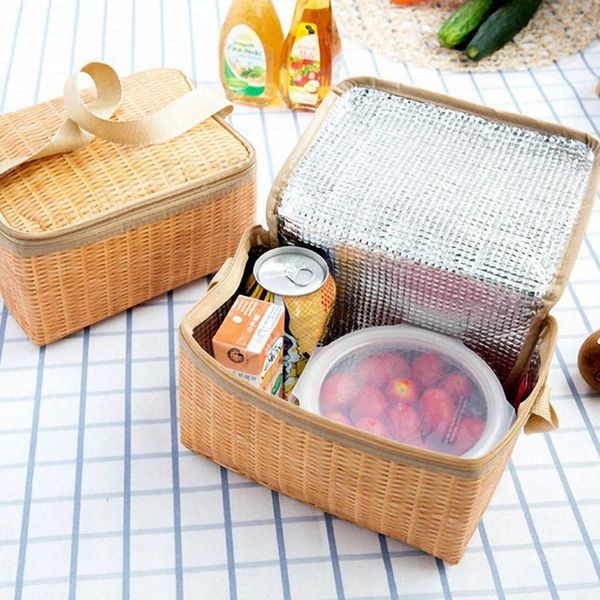 

storage baskets portable wicker rattan outdoor picnic bag waterproof tableware food container basket for indoor household camping organizer