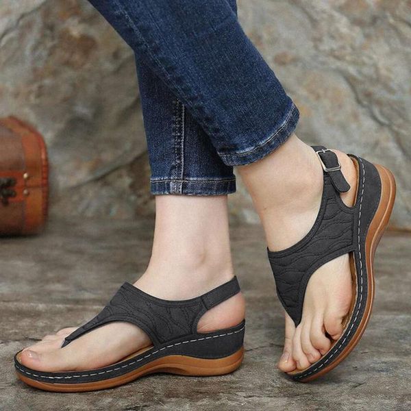 

sandals summer women's wedges sandal flip-flops shoes vintage roman women 2021 platform buckle strap sandalias mujer, Black