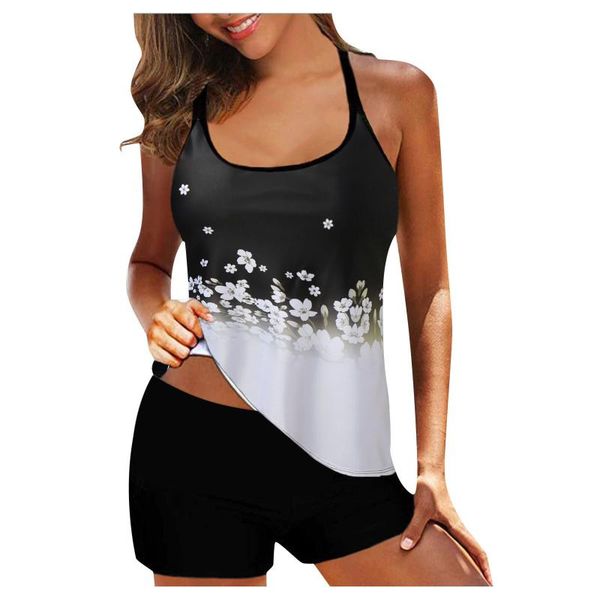 

women's swimwear bikinis women push up swimsuit plus size print strappy back tankini set swimdress bathing suit biquini brazilian bikin, White;black