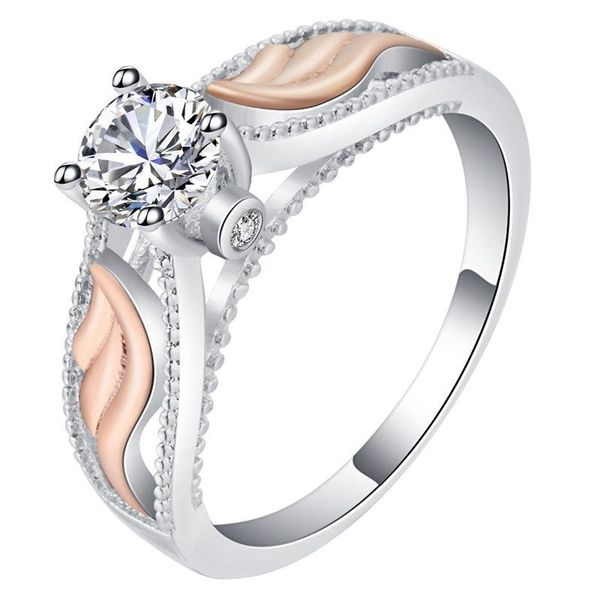 

wedding rings classic fashion zircon for jewelry angel of wing part rose gold anel alloy double color ring crystal anillos, Slivery;golden