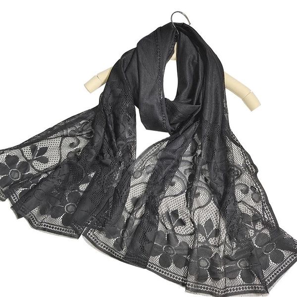 

scarves lace scarf for women summer bohemian retro floral ladies bandana 2021 fashion hollow out long female shawl, Blue;gray