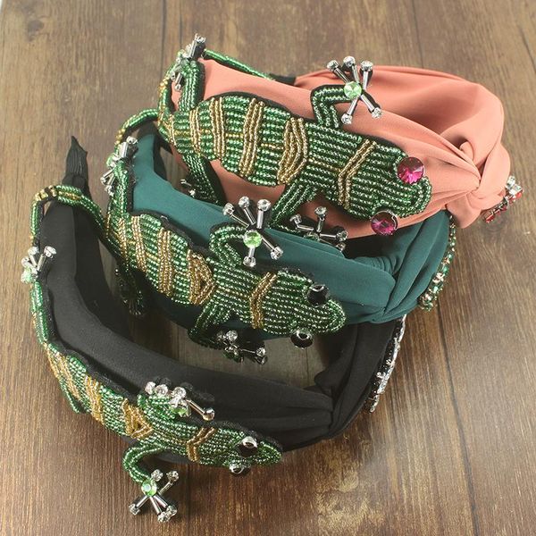

hair clips & barrettes exaggeration handmade green beaded headband red clear crystal rhinestone center cross headwear for women luxury acces, Golden;silver