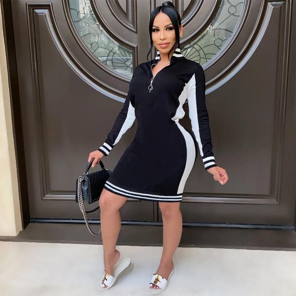 

casual dresses dpsde 2021 spring women fashion girl style short long sleeve lapel zipper striped mini, Black;gray
