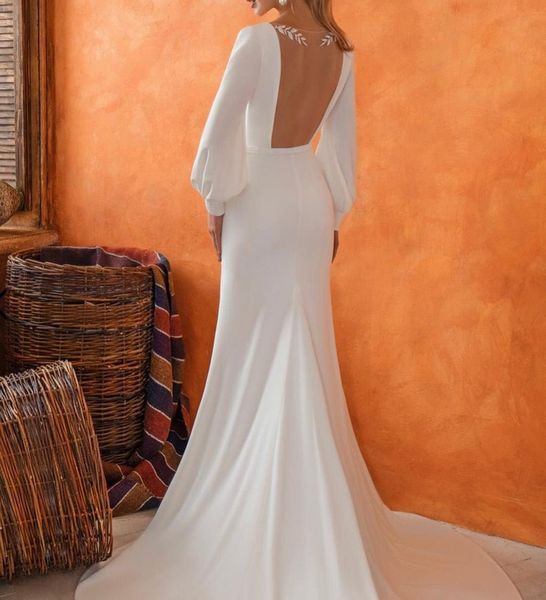2021 Великолепная V-образная шея русалка свадебные платья иллюзия лиф от спинки с длинными рукавами с длинными рукавами разведка поезда в стиле Chruch Style Bridal платье