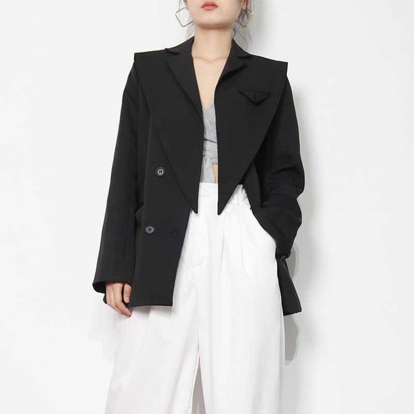 

women's suits & blazers [ewq] korea chic casual trend women lapel solid color double-breasted loose fashion long-sleeved blazer autumn, White;black