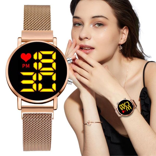 

wristwatches simple style women fashion watches rose gold led digital casual electronic stainless steel wristwatch, Slivery;brown