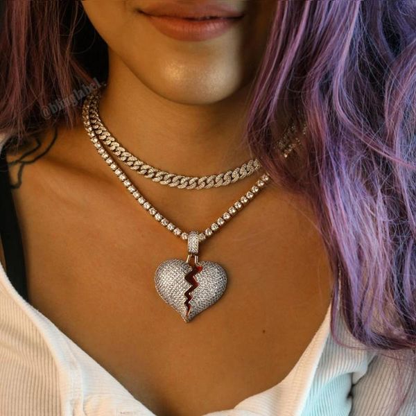 

stonefans rhinestone hip hop heartbreak necklace for women charm chain inital crystal pendant designer jewelry gift necklaces, Silver