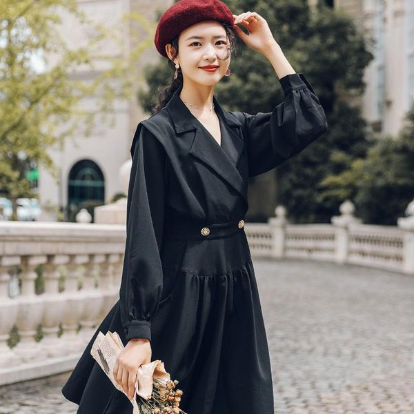 

fashion women's clothing notched vintage women dress dresses casual, Black;gray