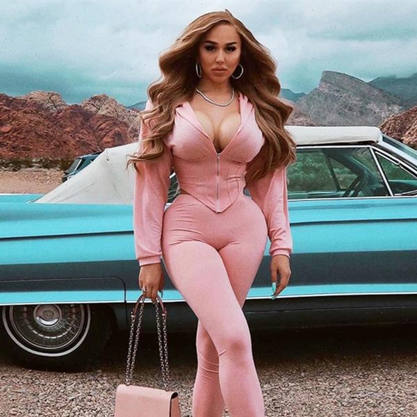 

fashion zip up hoodies womens tracksuits corset legging two piece outfits long sleeve bodycon sporty tracksuit matching sets, Gray