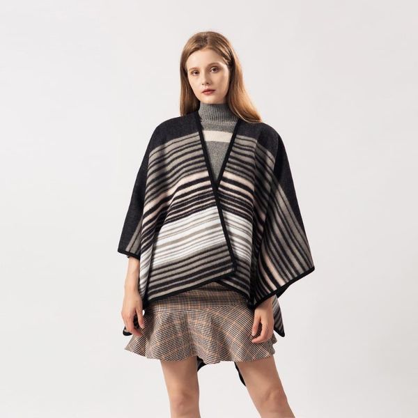 

scarves oversize cardigan fashion women cashmere scarf striped poncho cape thickening blanket cloak wrap travel shawl coat, Blue;gray