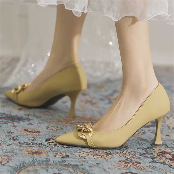 

trendy women temperament leather shoes ladies high heels pointed party pumps female decoration chain stilettos plus size 40 dress, Black