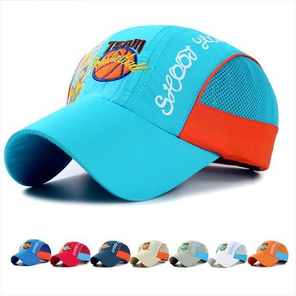 

summer fast dry children sport baseball cap cartoon basketball printting net kids student camping hat boys girls sunhat, Blue;gray