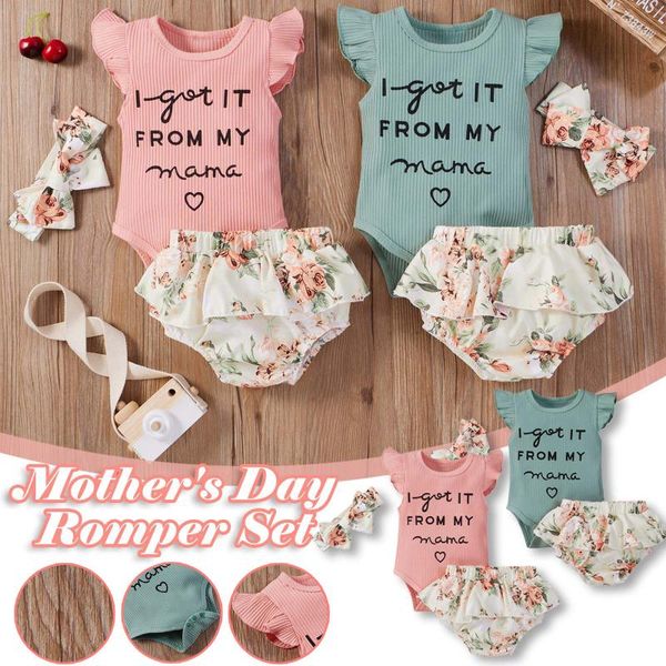 

clothing sets summer baby girl clothes set 2021 toddler girls mother's day flowers print bow kids three-piece suit, White