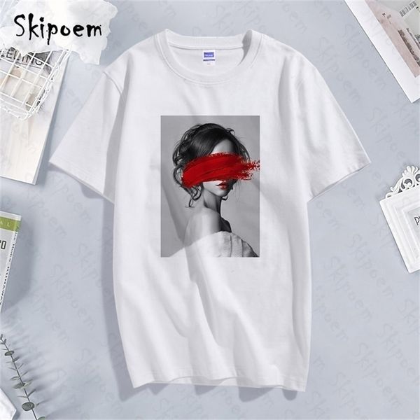 

fashion lovely personality woman nordic vintage art t shirt women punk harajuku short sleeve cotton plus size streetwear clothes 210406, White