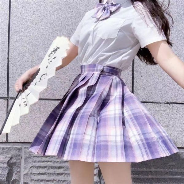 

clothing sets japanese school plissee skirts jk uniforms high waist a-line plaid rock for girls uniform woman 2021 summer full set1, White