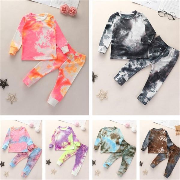 

toddler boys clothes tie dye baby girls outfits long sleeve shirts pants 2 pieces winter fall for kids clothing set, White