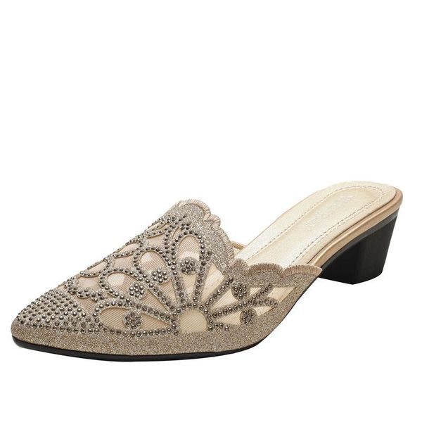 

sandals women's flats pointed toe loafers slip-on mules slippers platform casual female shoes hollow out rhinestone ladies, Black