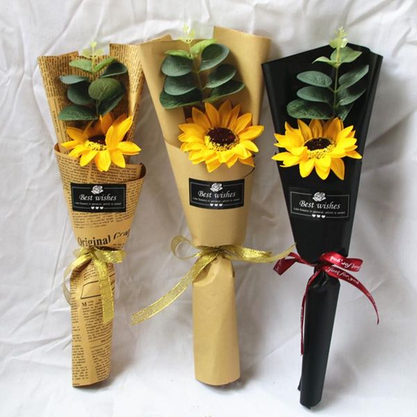 

decorative flowers & wreaths 1pc soap simulation sunflower bouquet gift teacher's day father's mother's eternal flower weddin