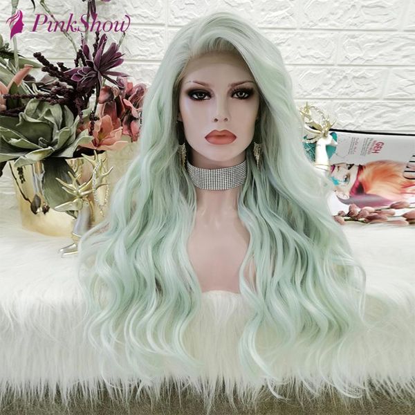 

green wig wavy synthetic lace front cosplay wigs for women heat resistant fiber glueless lace1, Black