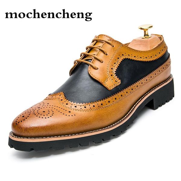 

dress shoes 2021 designer men formal point toe genuine leather lace up brogue mens wedding party casual fashion patchwork, Black