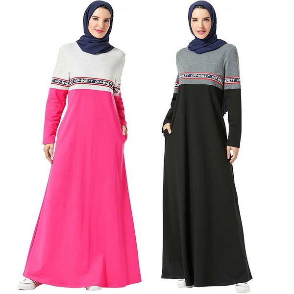 

islamic clothing trasuit long dress women muslim abaya middle east printed jogging maxi dress sports walk wear side poets, Red