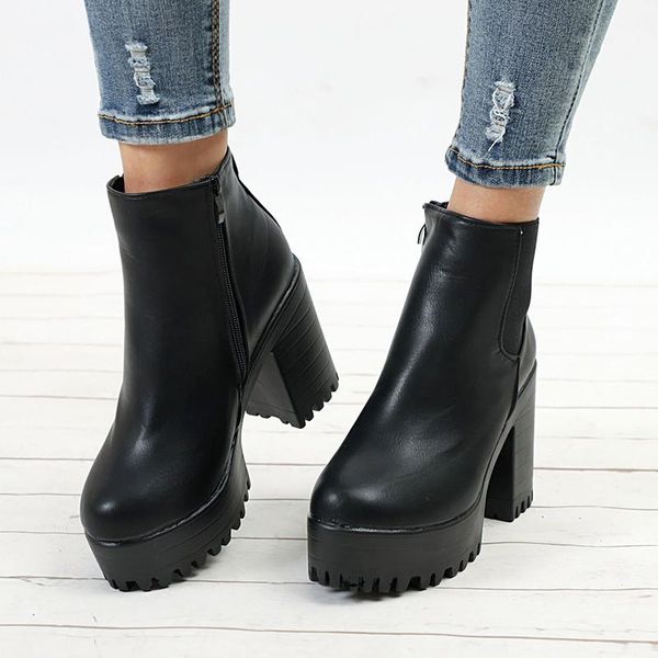 

boots 10cm high heels platform women winter shoes ankle soft leather black thick sole botines plataforma